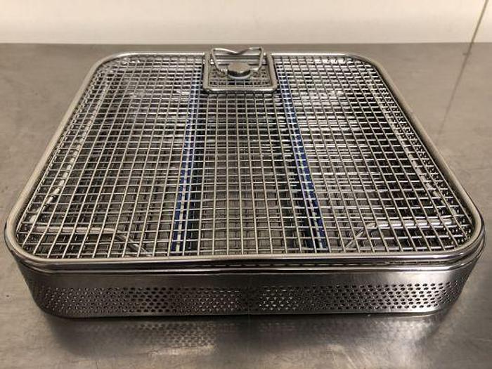 Used Tray Sterilisation Basket Mesh Stainless Steel  255 by 240 by 45 mm with Rubber Inserts